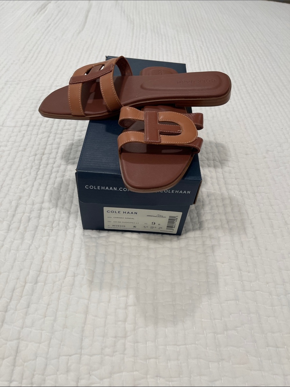 Cole Haan Ladies Chestnut Brown Leather Slide Sandals